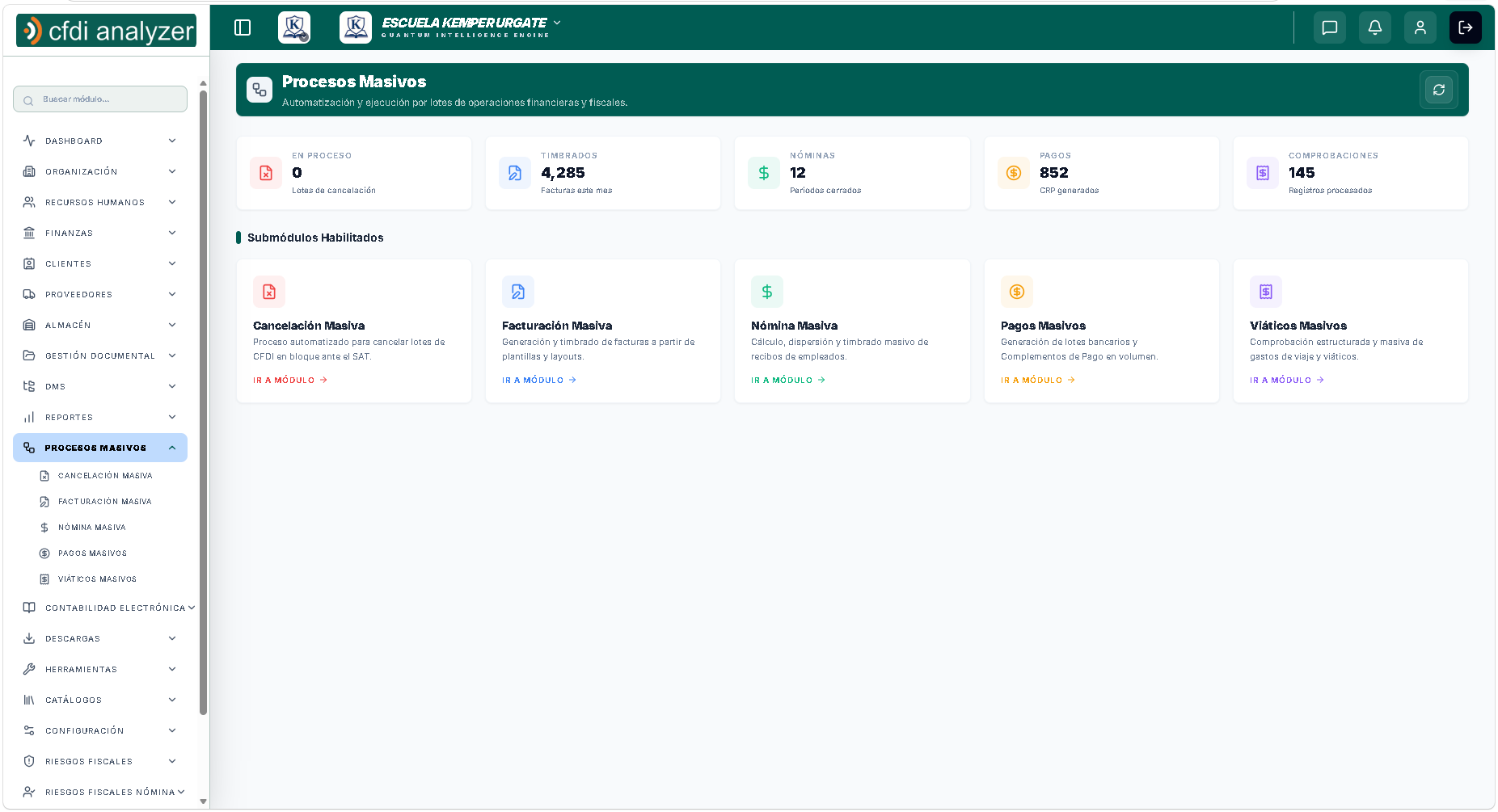 Pantalla de Interfaz del Módulo Procesos Masivos